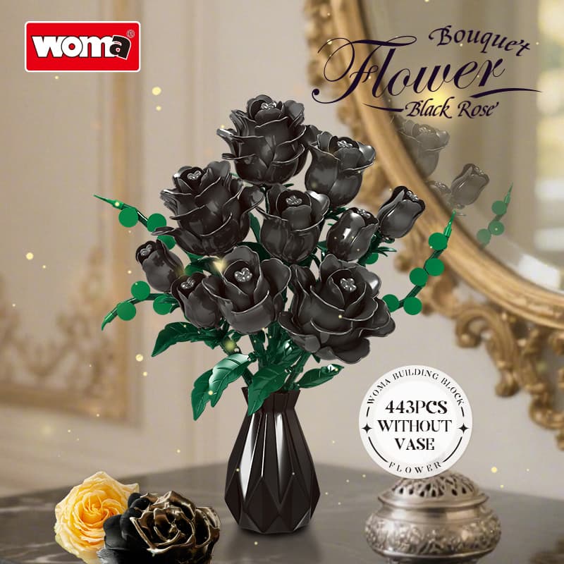 Woma - Bloemenbouwstenen Boeket Zwarte Rozen (11157) (443 stukjes)